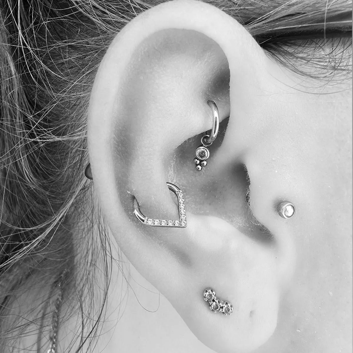 Rook, Snug und Tragus Piercing