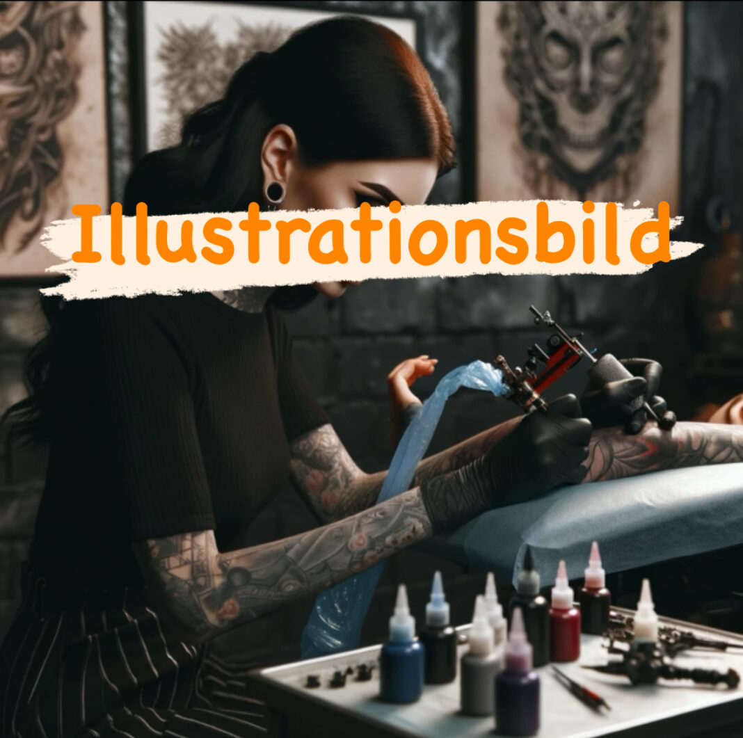 Tätowiererin sticht Tattoo